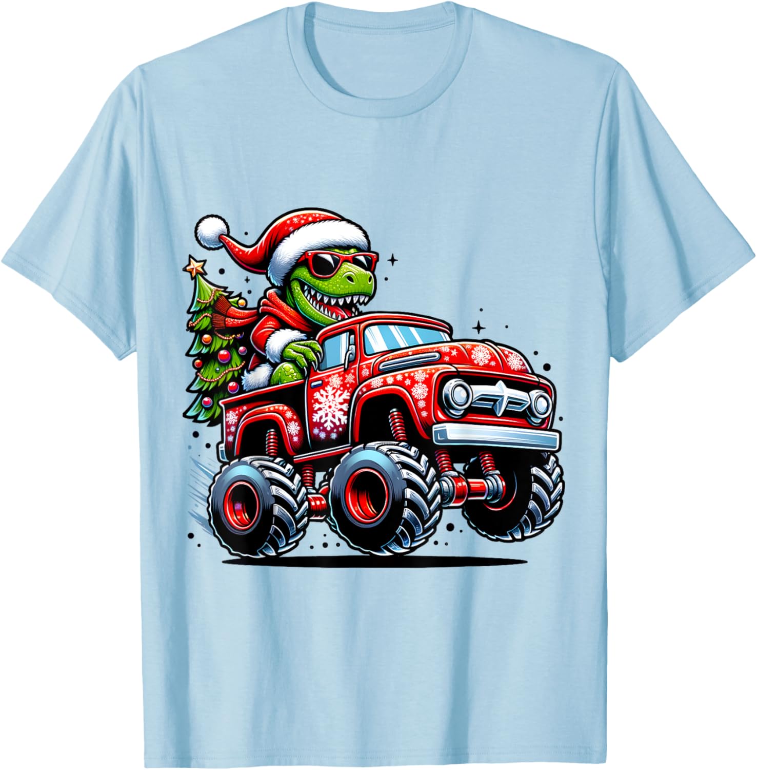 Christmas T Rex Monster Truck Boys Dinosaur Santa Xmas Funny T-Shirt - T-Shirt | Light Blue