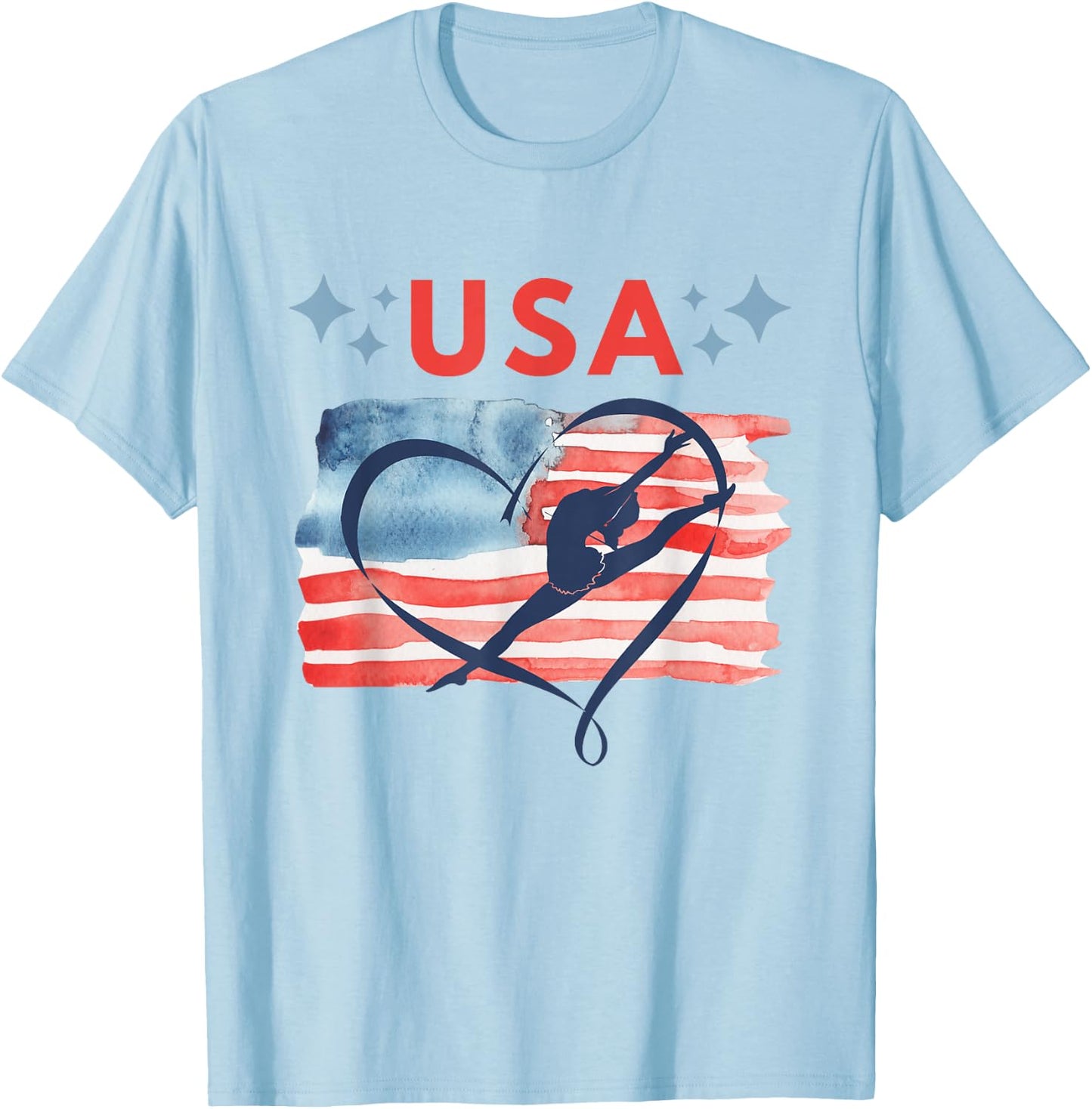 Patriotic American Flag Gymnastics Design for USA Gymnasts T-Shirt - T-Shirt | Light Blue