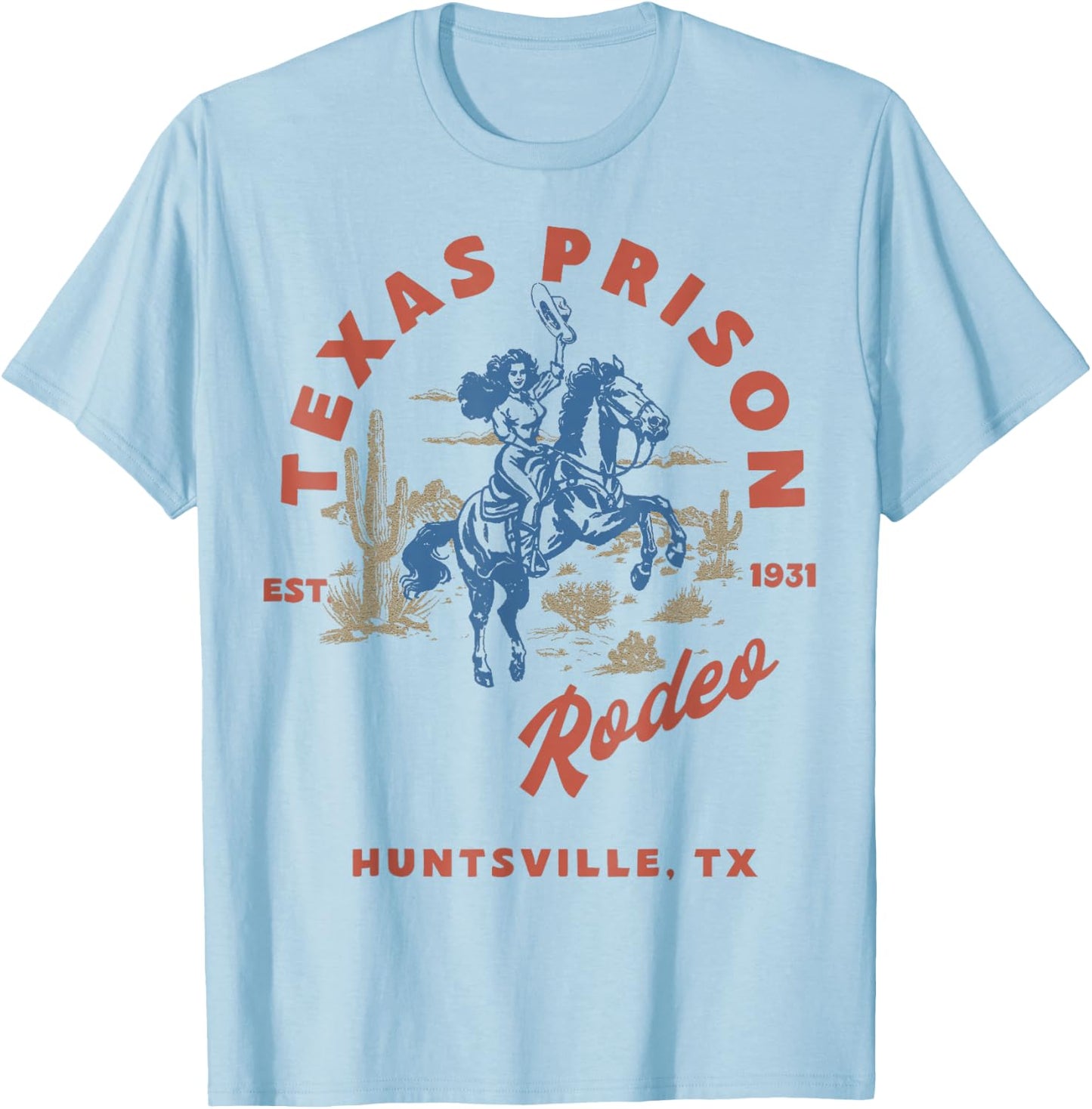 Texas Prison Rodeo Cowboy Western T-Shirt - T-Shirt | Light Blue