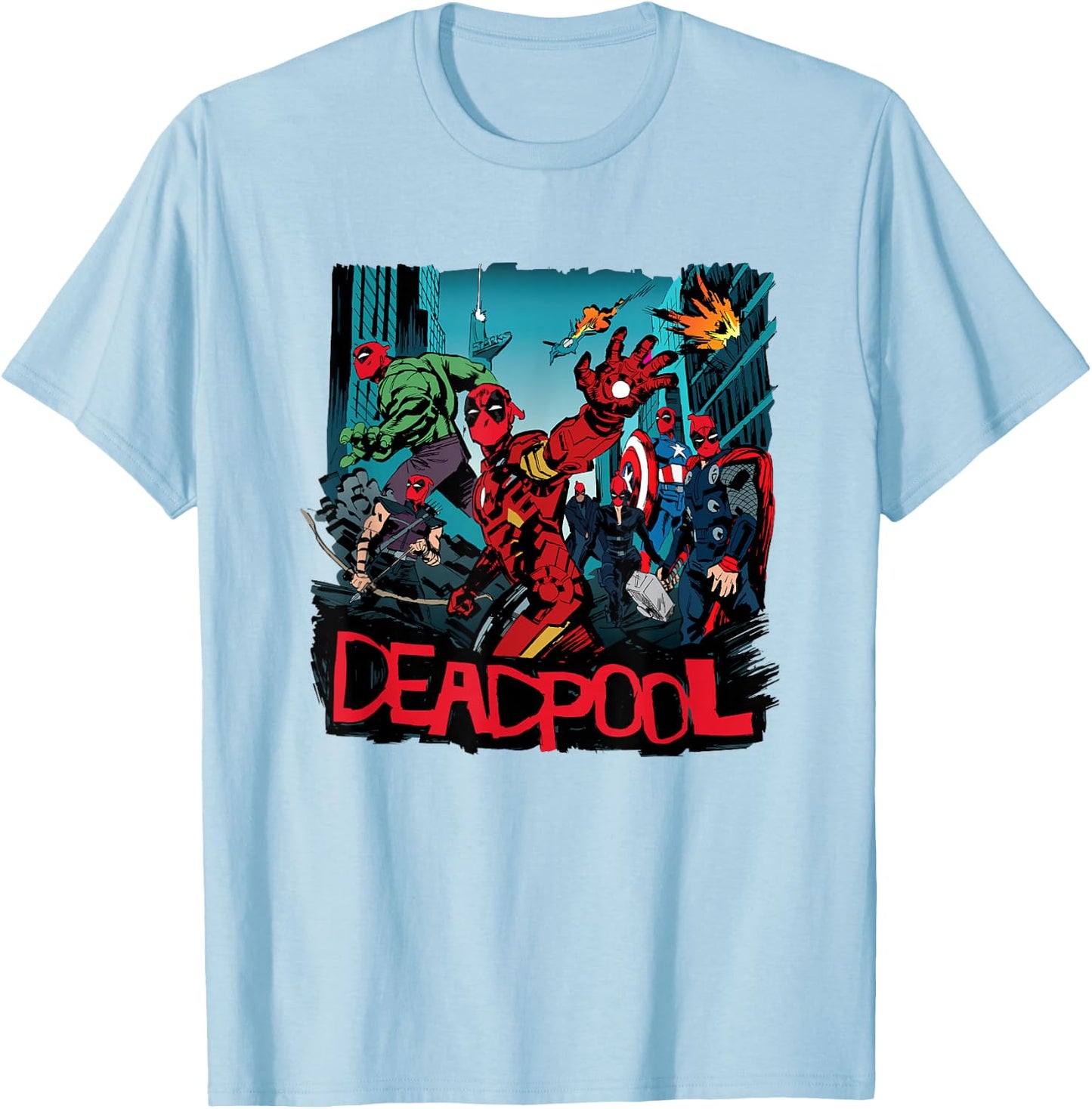 Marvel Deadpool & Wolverine Avengers Assemble Like Deadpool T-Shirt - T-Shirt | Light Blue