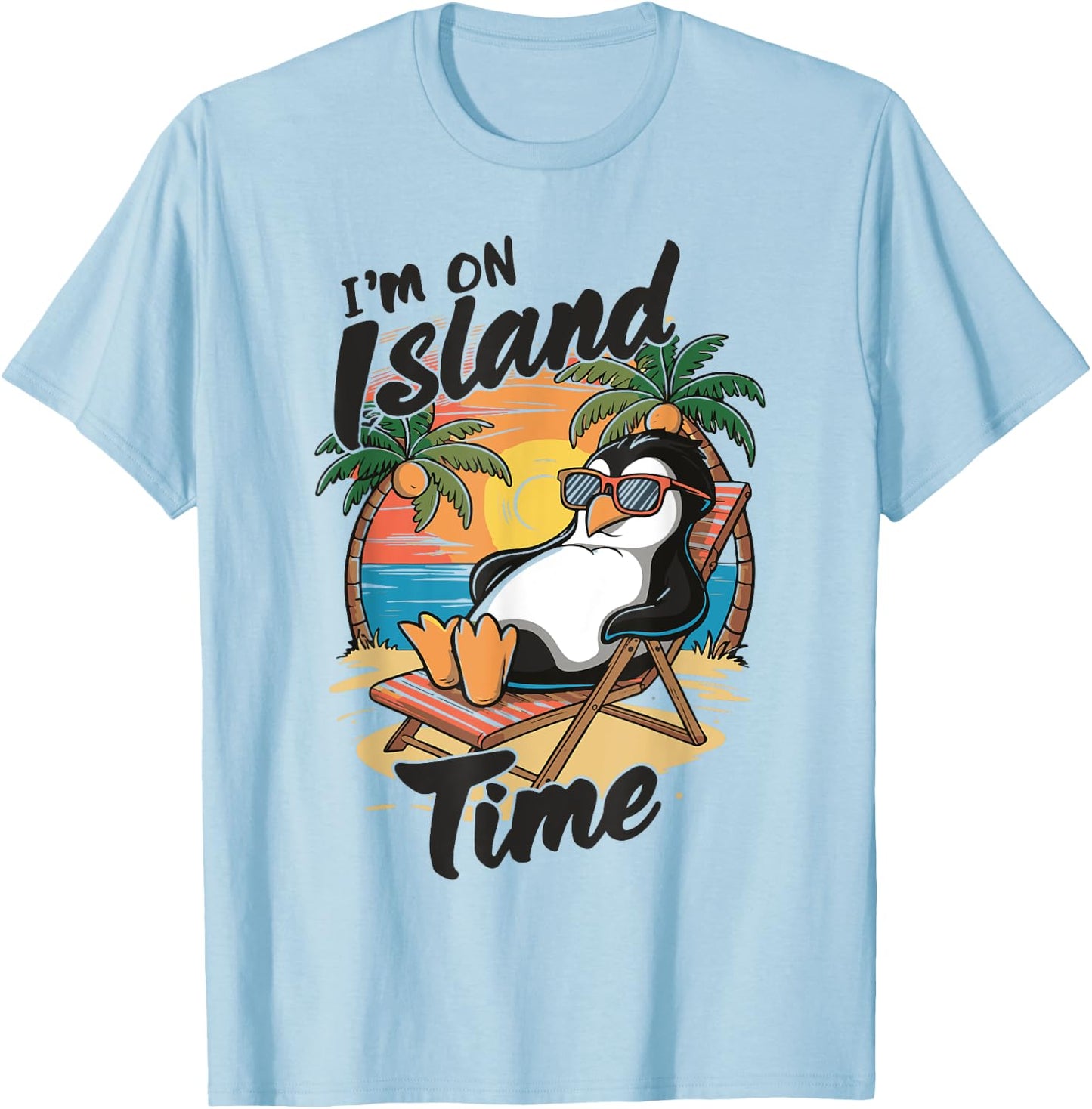 Island vacation Tropical Travel Relax time Penguin Design T-Shirt - T-Shirt | Light Blue