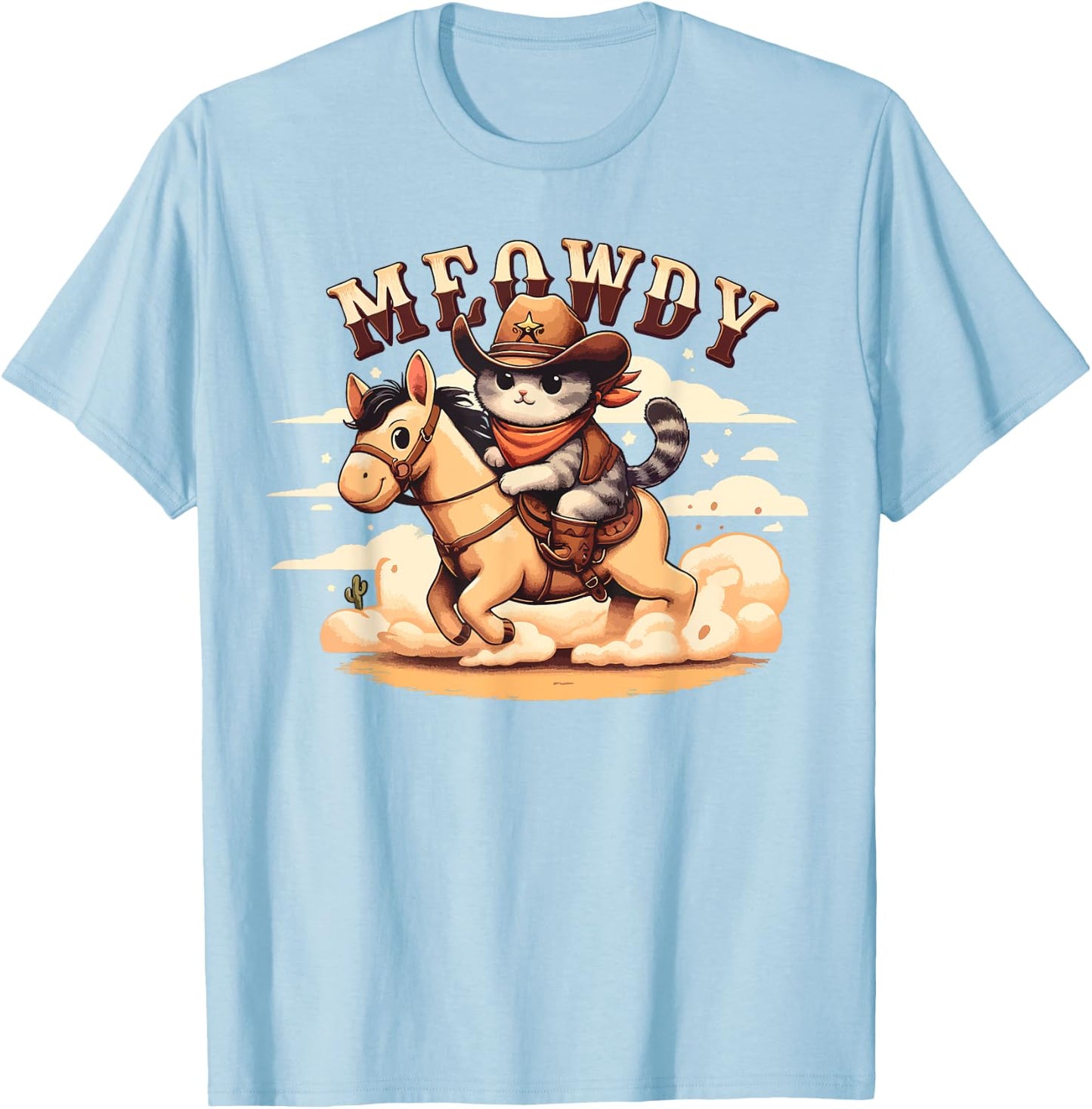 Cat Cowboy Funny Mashup Meowdy Partner Horse Western Country T-Shirt - T-Shirt | Light Blue