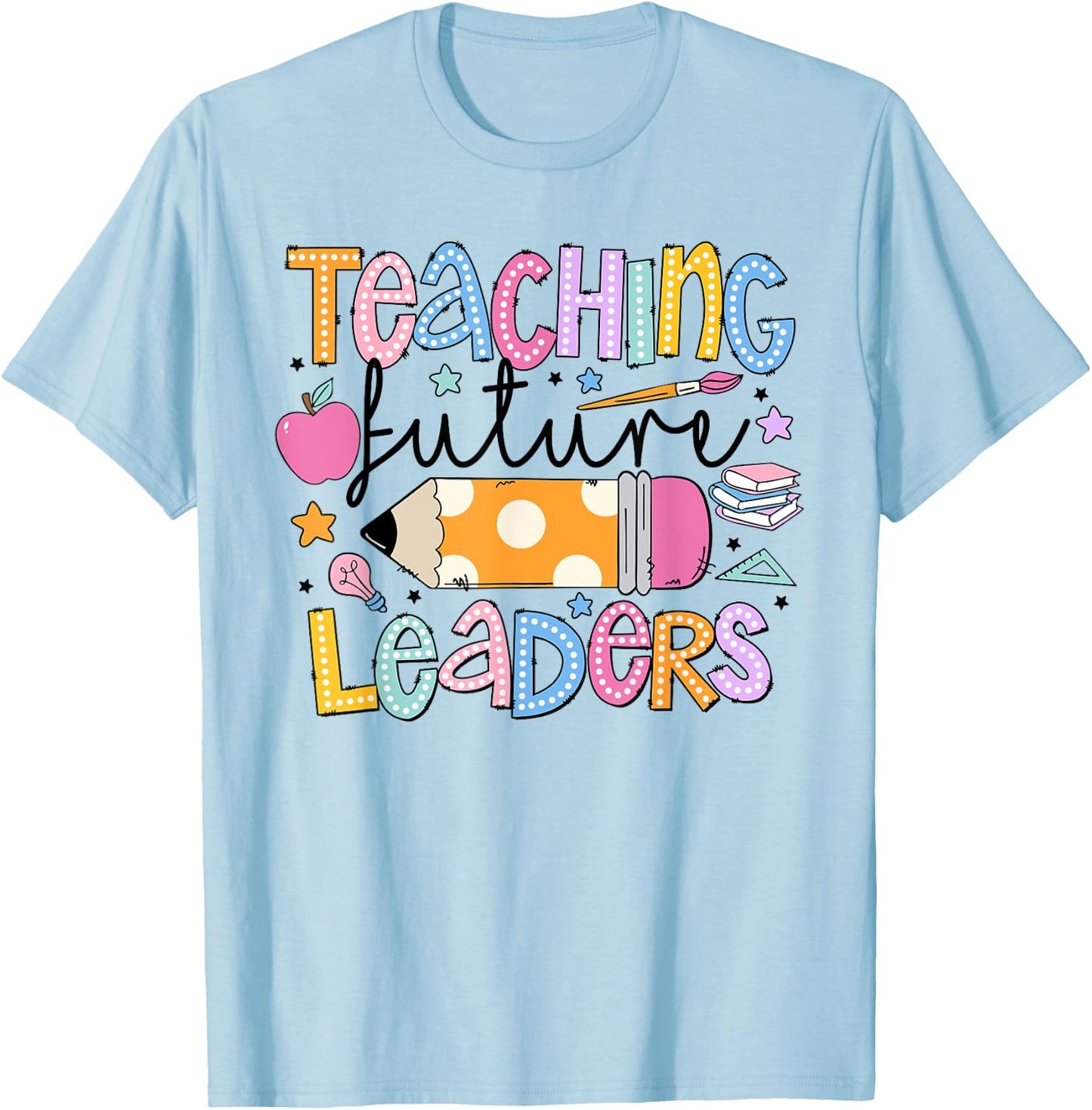 Retro Teaching Future Leaders Groovy Teacher Back To School Women Girls Kids T-Shirt - T-Shirt | Light Blue