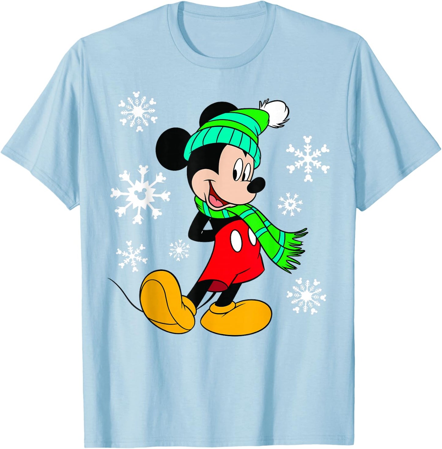 Disney Mickey Mouse Holiday Snowflakes Portrait Christmas T-Shirt - T-Shirt | Light Blue