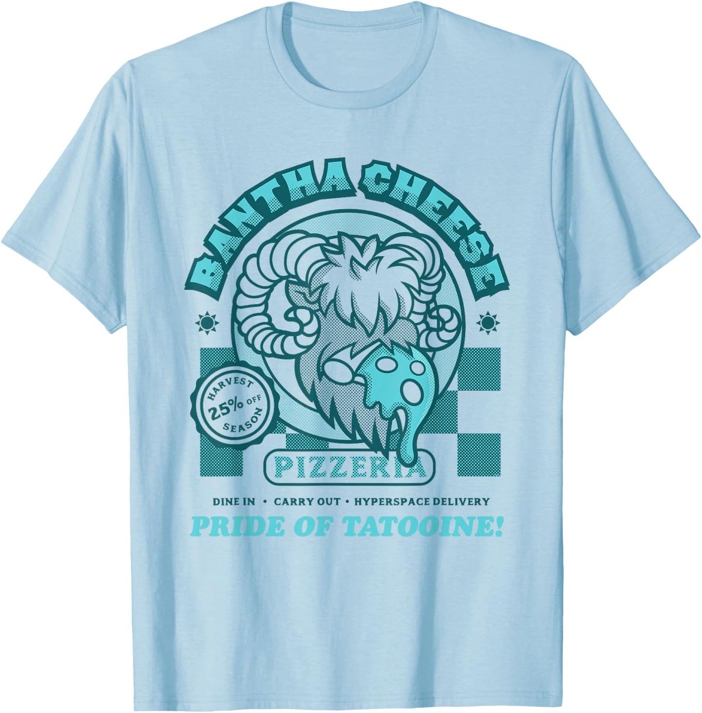 Star Wars Bantha Cheese Pizzeria Blue Milk Pizza Funny T-Shirt - T-Shirt | Light Blue