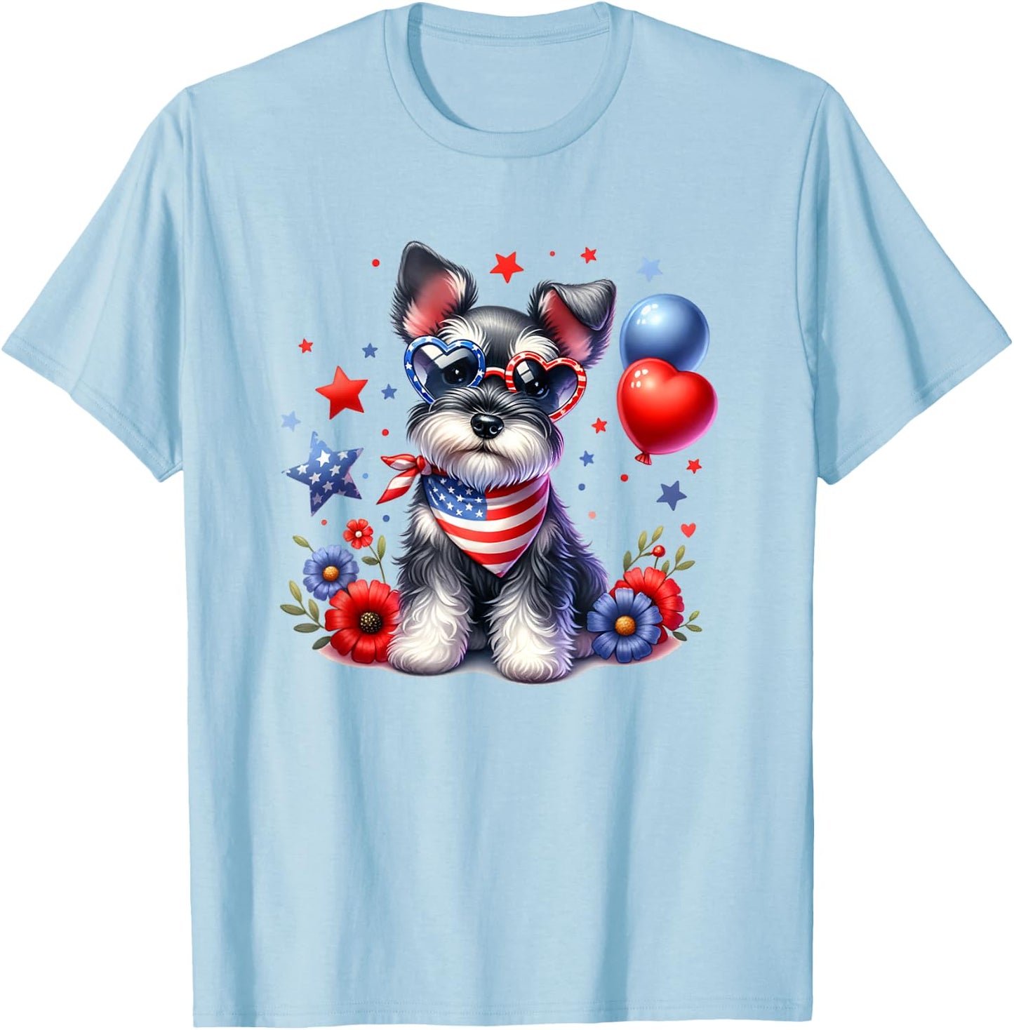 Patriotic Miniature Schnauzer American Flag 4th of July USA T-Shirt - T-Shirt | Light Blue