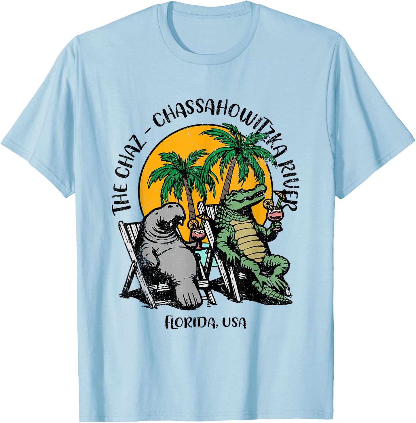 The Chaz Chassahowitzka River FL Manatee Alligator Design T-Shirt - T-Shirt | Light Blue
