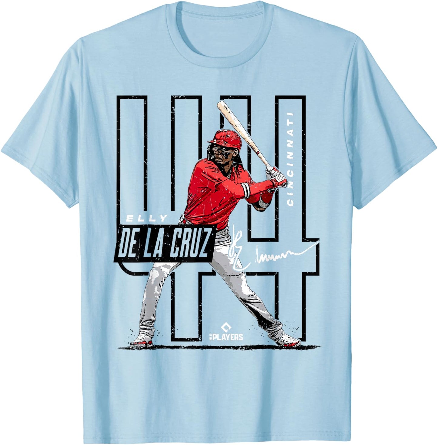 License Champs Elly De La Cruz | Cincinnati MLB Players League | MLBCRU4022 , Small, Red T-Shirt - T-Shirt | Light Blue