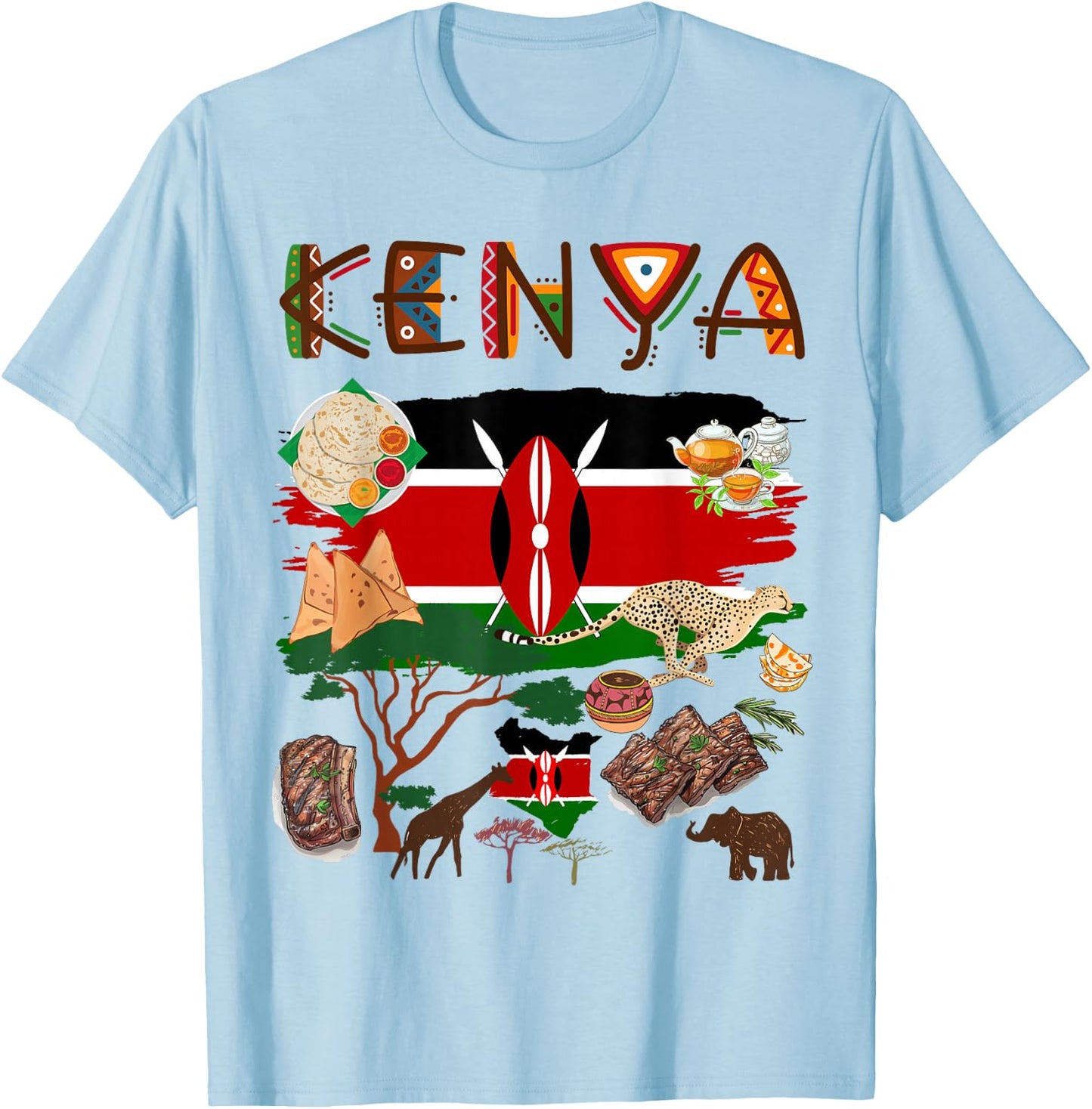 Kenya Flag Outfit Idea For Kids Kenya Food & Kenyan Flag T-Shirt - T-Shirt | Light Blue
