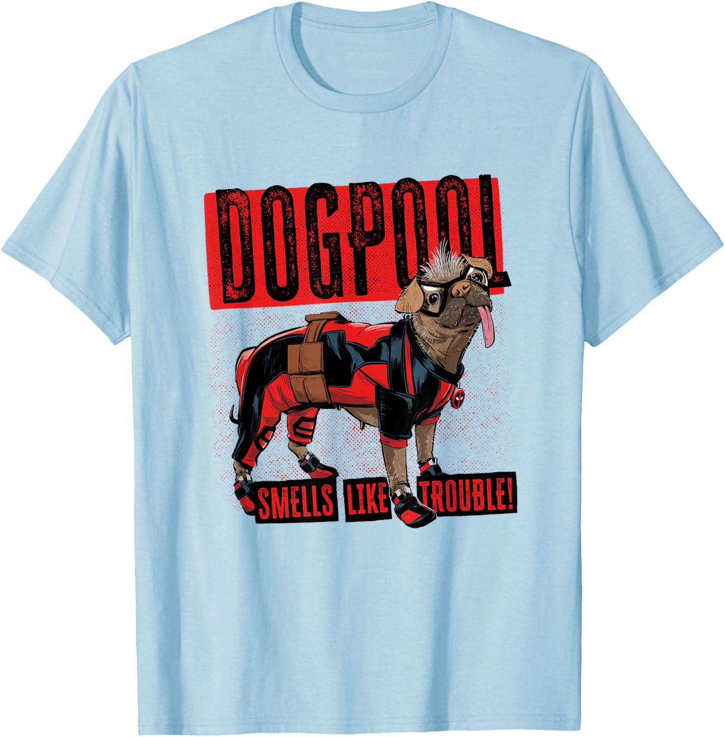 Marvel Deadpool & Wolverine Dogpool Distressed Trouble Logo T-Shirt - T-Shirt | Light Blue