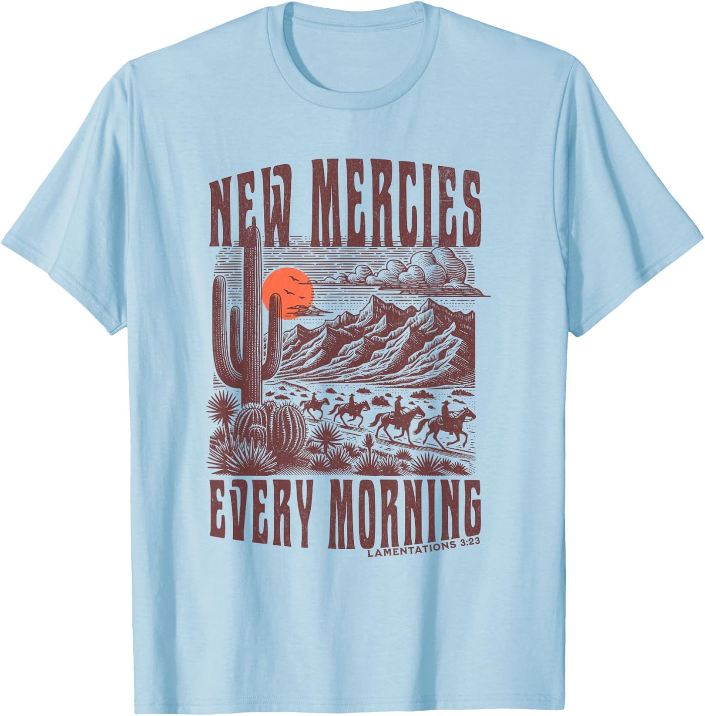 Boho Christian Bible Verse Trendy Jesus Southwest Cactus T-Shirt - T-Shirt | Light Blue