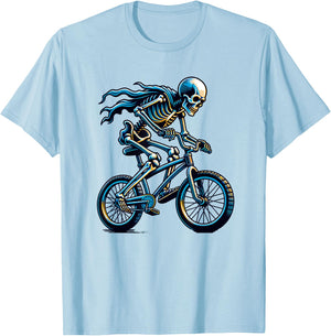 Funny Halloween Skeleton Riding Bicycle, Cute Cycling Biking T-Shirt - T-Shirt | Light Blue