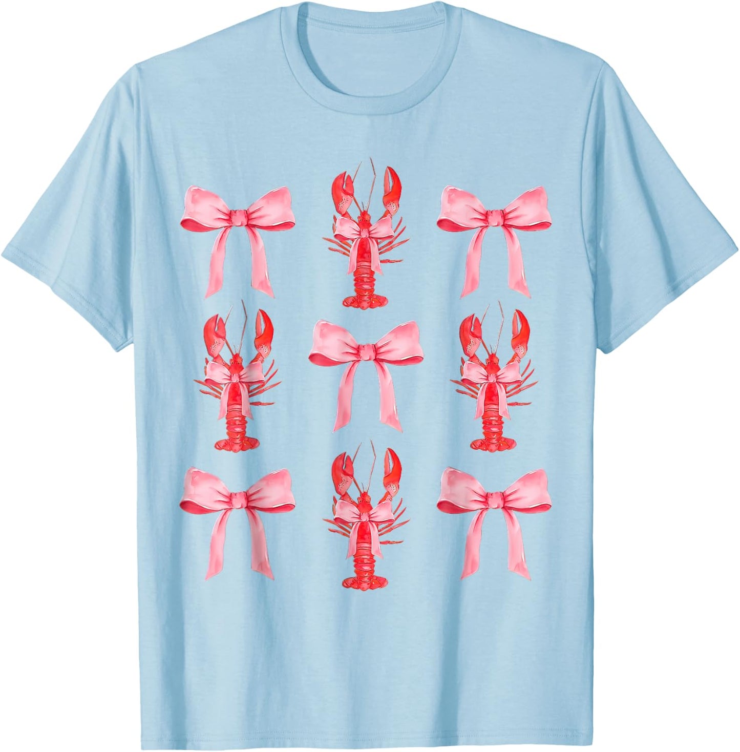 Pink Bow Cute Coquette Crawfish Clean Girl Aesthetic T-Shirt - T-Shirt | Light Blue