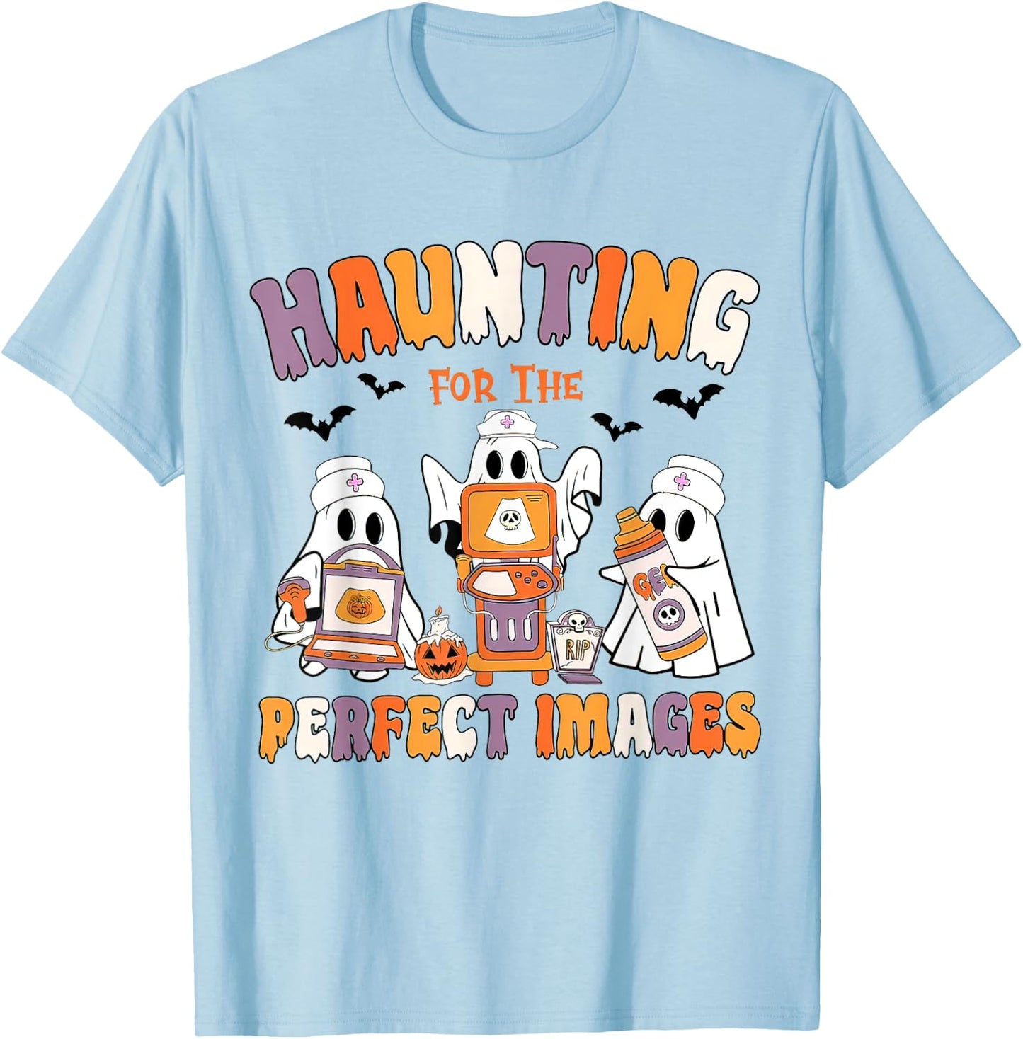 Halloween Sonographer, Ultrasound Tech Halloween, Echo Tech T-Shirt - T-Shirt | Light Blue