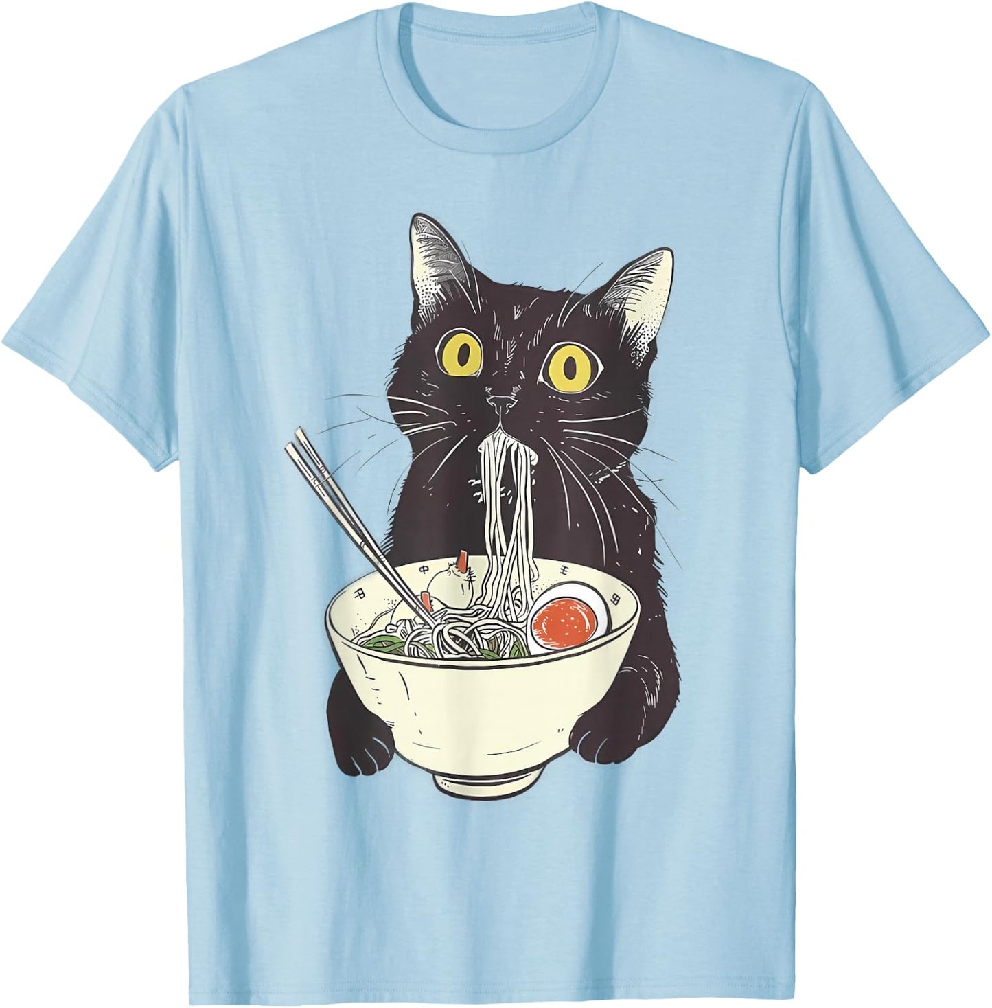 Cat Ramen Noodle Japanese Anime Manga Kawaii Cat T-Shirt - T-Shirt | Light Blue