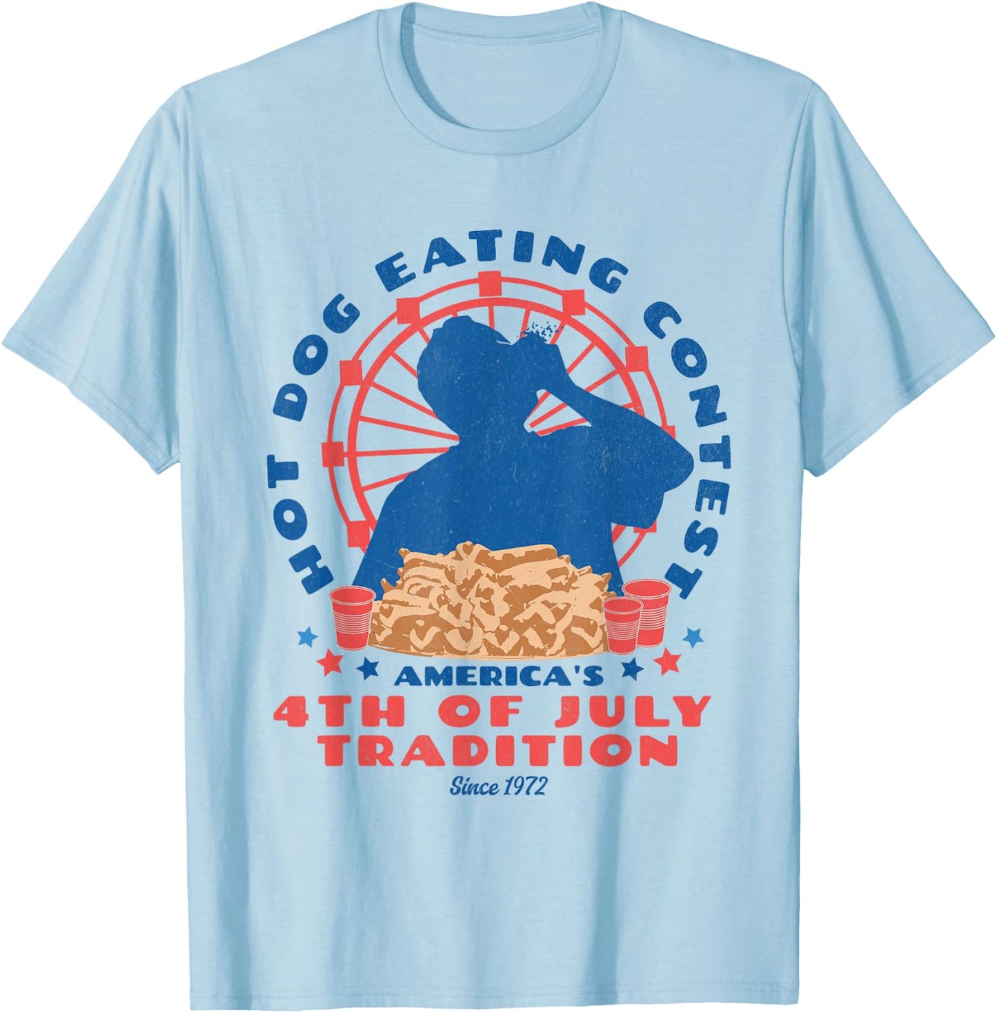 4th of July Tradition Hot Dog Eating Contest Funny Hot Dog T-Shirt - T-Shirt | Light Blue