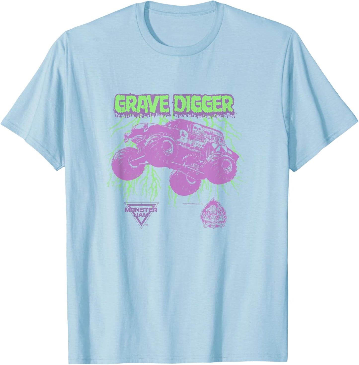 Monster Jam Grave Digger Green Lightning T-Shirt - T-Shirt | Light Blue