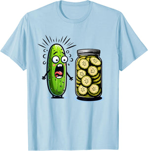 Funny Pickle Surprise A Cucumber And A Jar Of Sliced Pickles T-Shirt - T-Shirt | Light Blue
