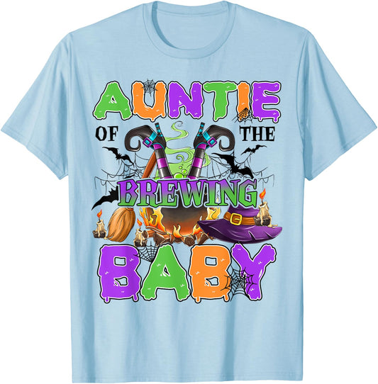 Auntie Of Brewing Baby Halloween Baby Shower Spooky T-Shirt - T-Shirt | Light Blue