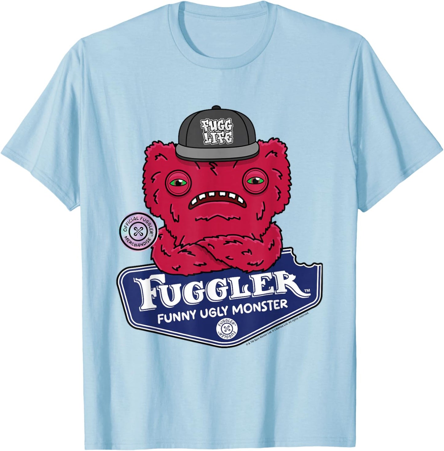 Fuggler -Adults , Grey, Small, Short Sleeve, Classic Fit, Cartoon Pattern, , Lightweight T-Shirt - T-Shirt | Light Blue