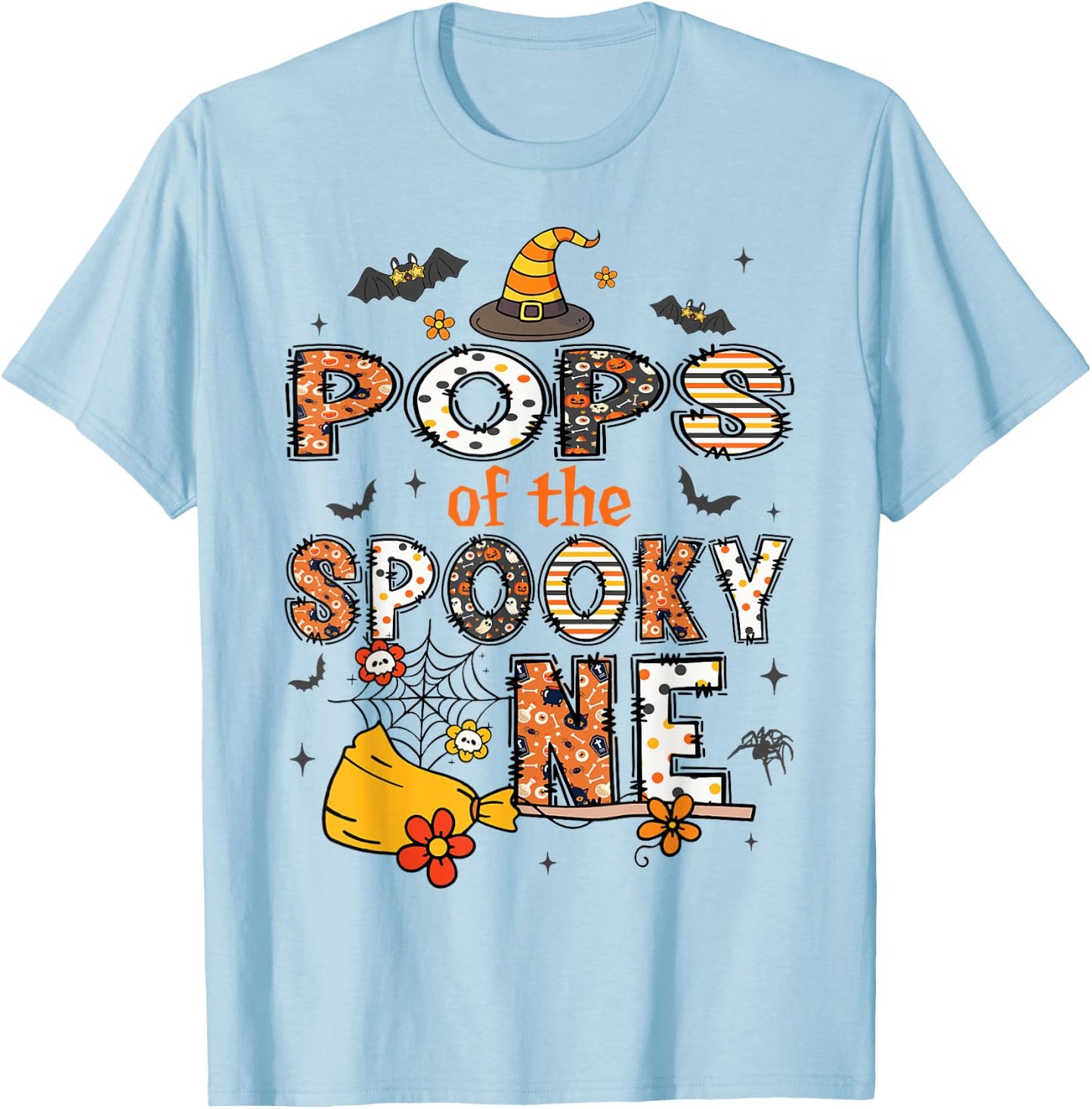 Pops Of The Spooky One Halloween Retro Vintage T-Shirt - T-Shirt | Light Blue