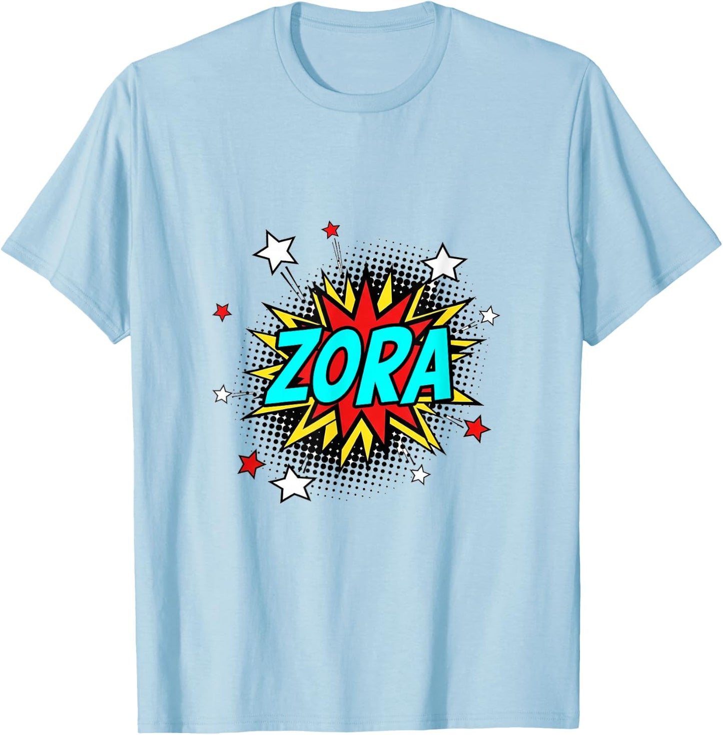 Funny Personalized Name Comic Pop Art Superhero Zora T-Shirt - T-Shirt | Light Blue