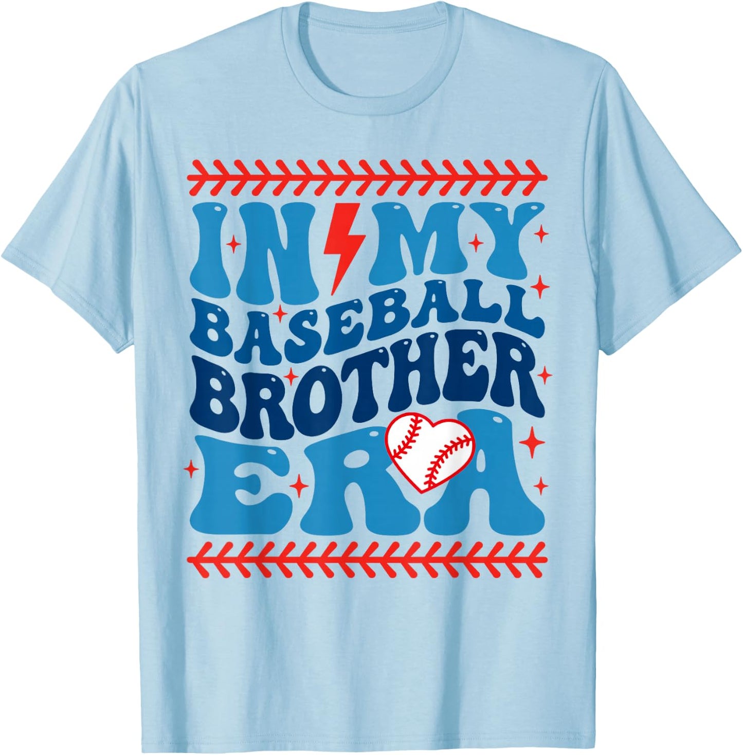 In My Baseball Brother Era Groovy Baseball Family Matching T-Shirt - T-Shirt | Light Blue