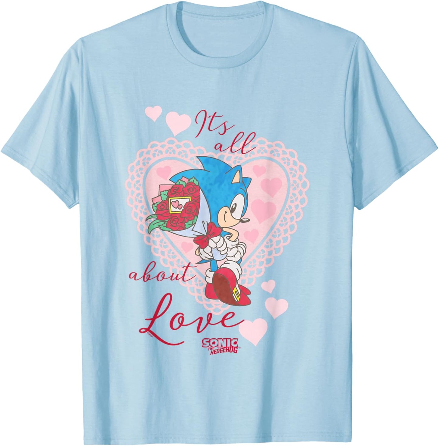 Sonic The Hedgehog Valentine's Day It's All About Love Logo T-Shirt - T-Shirt | Light Blue