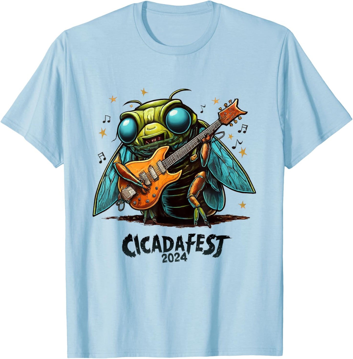 Cicada fest 2024 Guitar Playing Cicada T-Shirt - T-Shirt | Light Blue