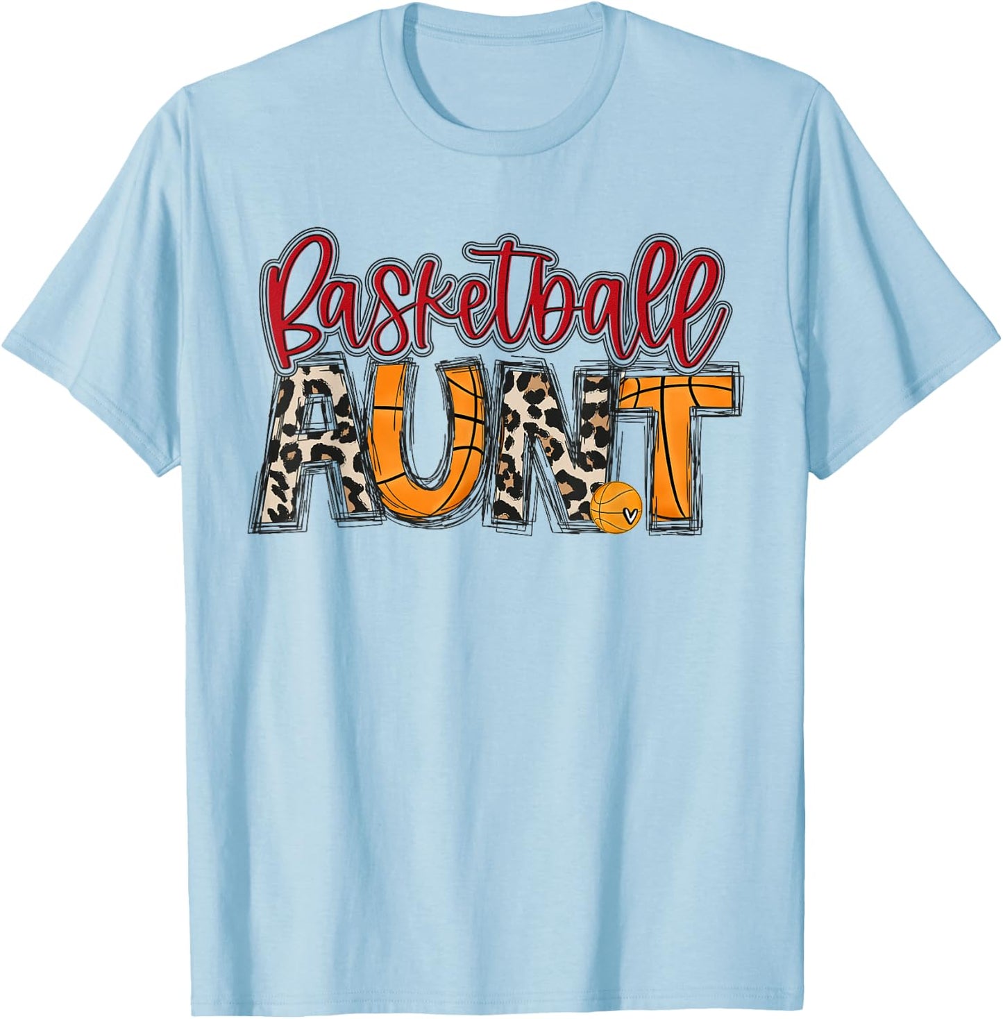 Basketball Aunt Leopard Red Auntie Family Basketball Player T-Shirt - T-Shirt | Light Blue