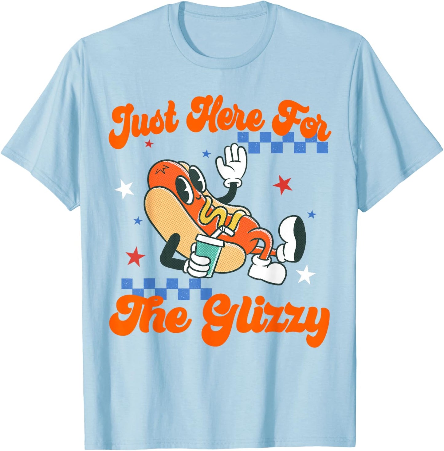 Retro Hot Dog I'm Just Here for The Glizzy Happy 4th of July T-Shirt - T-Shirt | Light Blue