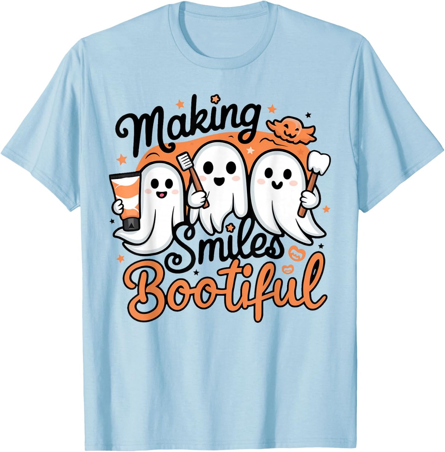 Making Smiles Bootiful Halloween Funny Ghost Dentist Dental T-Shirt - T-Shirt | Light Blue
