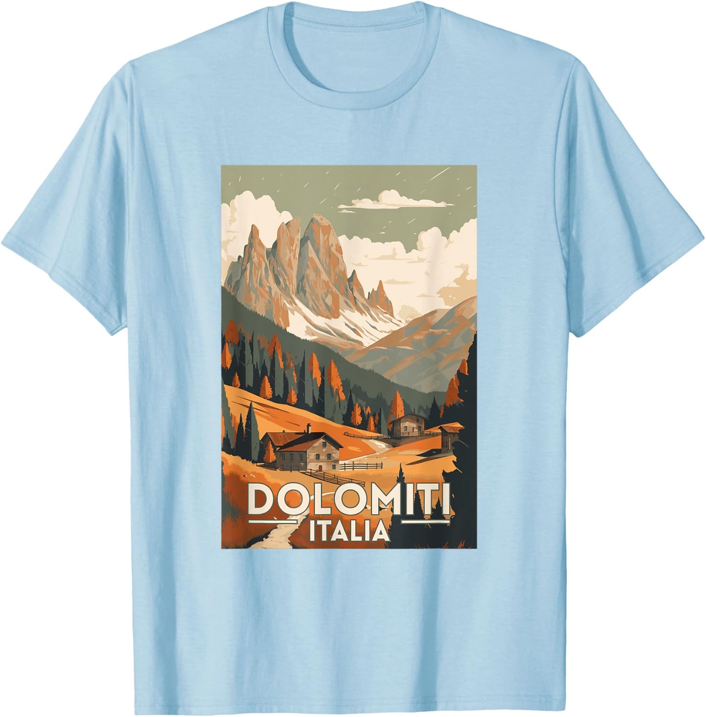 The Dolomites Italy Retro Vintage Travel T-Shirt - T-Shirt | Light Blue