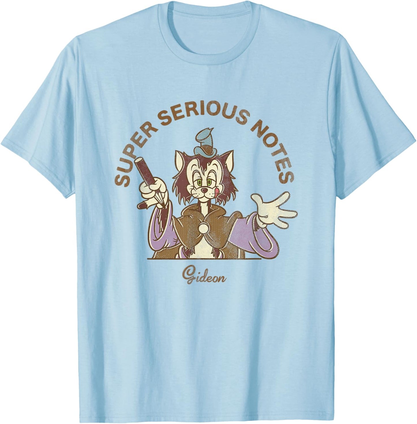 Disney Pinocchio Super Serious Notes Gideon Retro Big Logo T-Shirt - T-Shirt | Light Blue