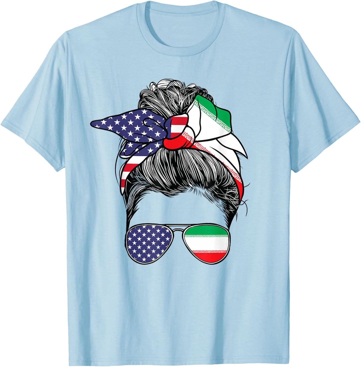 Iranian Women Girl USA Heritage American Iran Flag T-Shirt - T-Shirt | Light Blue