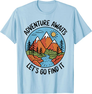 Adventure Awaits Let's Go Find It T Shirt Travel Inspired T-Shirt - T-Shirt | Light Blue