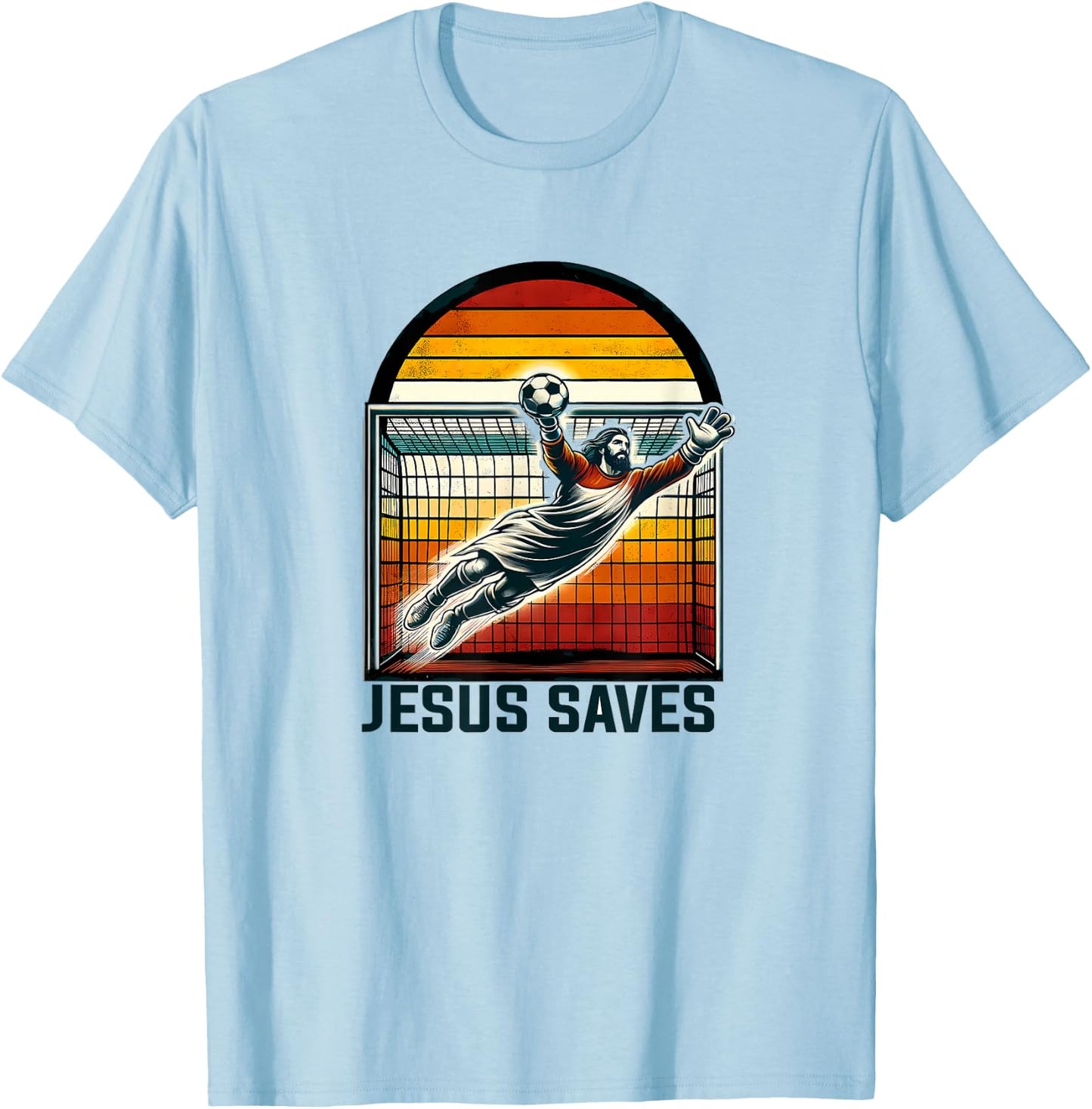 Jesus Saves Funny Football T-Shirt - T-Shirt | Light Blue