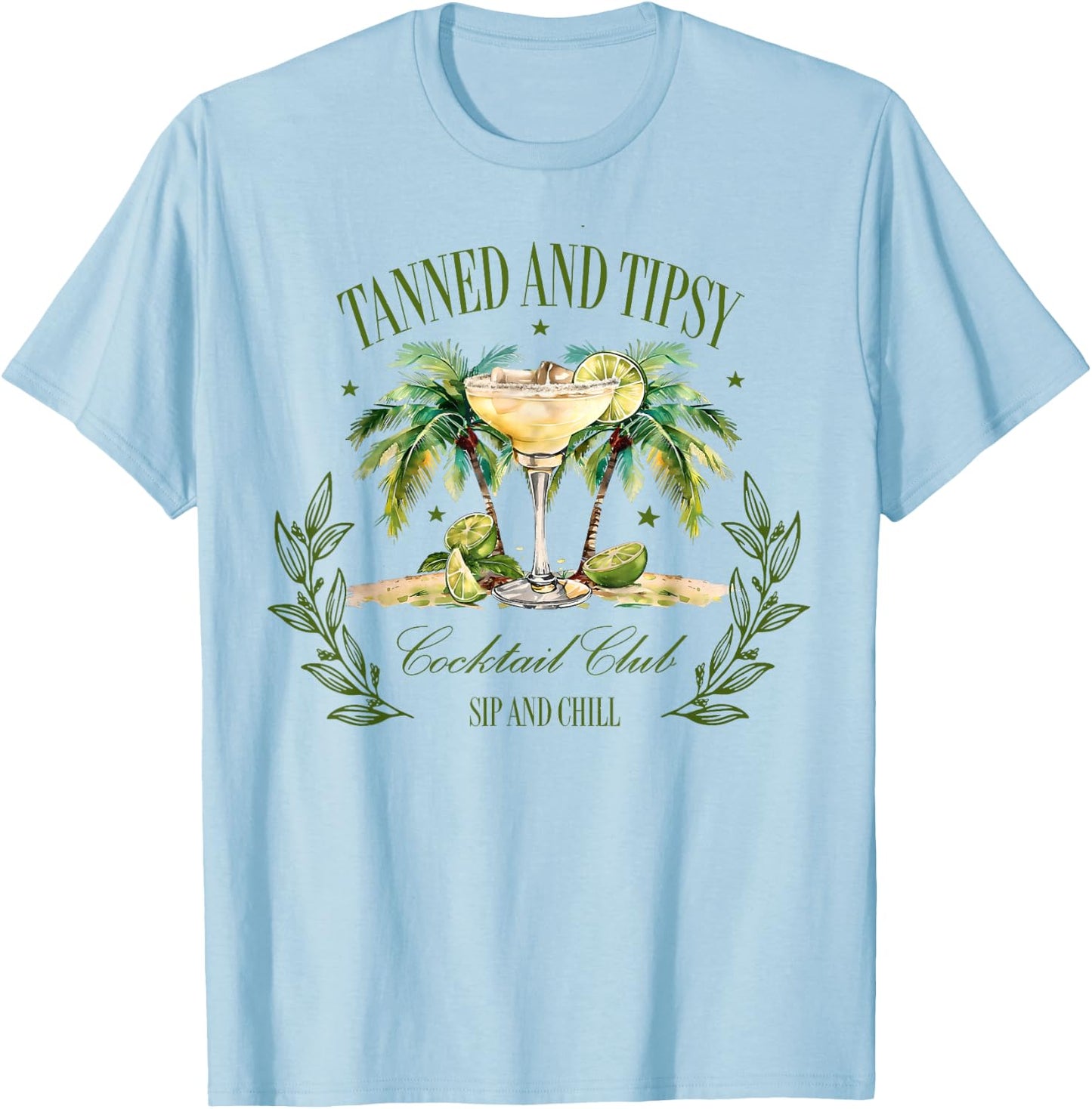 Tanned & Tipsy Cocktail Club Sip & Chill Summer Hawaii Beach Men Women T-Shirt - T-Shirt | Light Blue