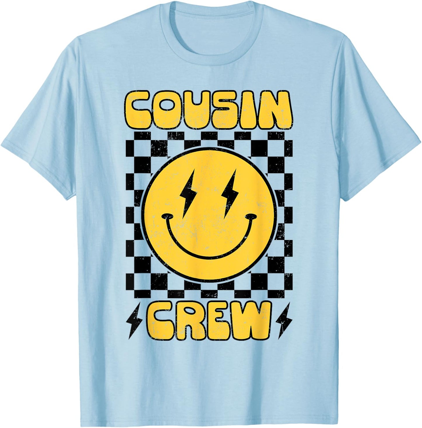 Cousin Crew Retro Smile Face Happy Face Cousin Matching T-Shirt - T-Shirt | Light Blue