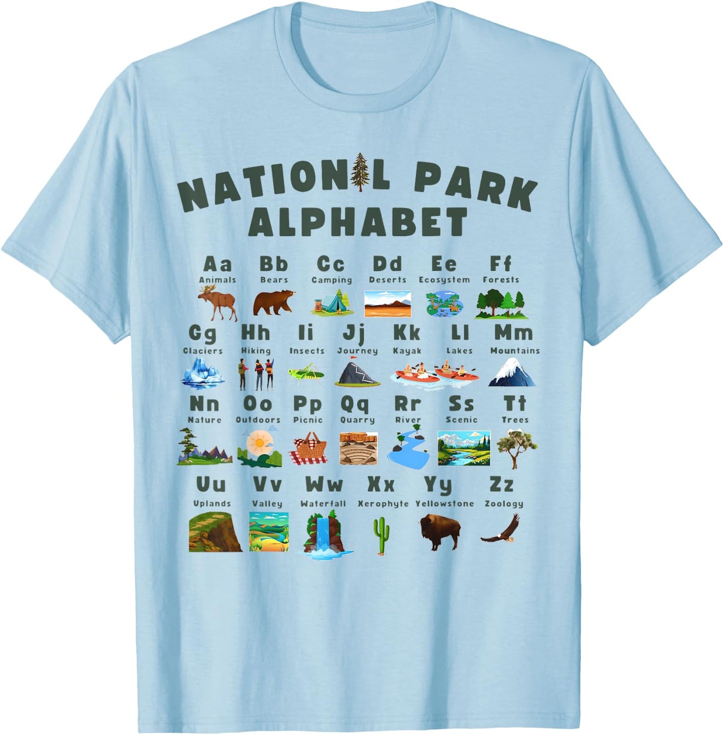 National Park Alphabet ABC Nature Learning Teach School T-Shirt - T-Shirt | Light Blue