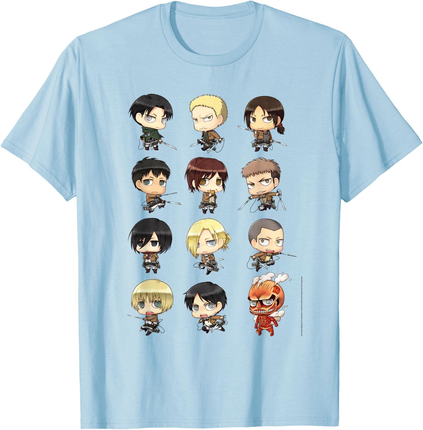 Attack on Titan Chibi All Characters Anime T-Shirt - T-Shirt | Light Blue