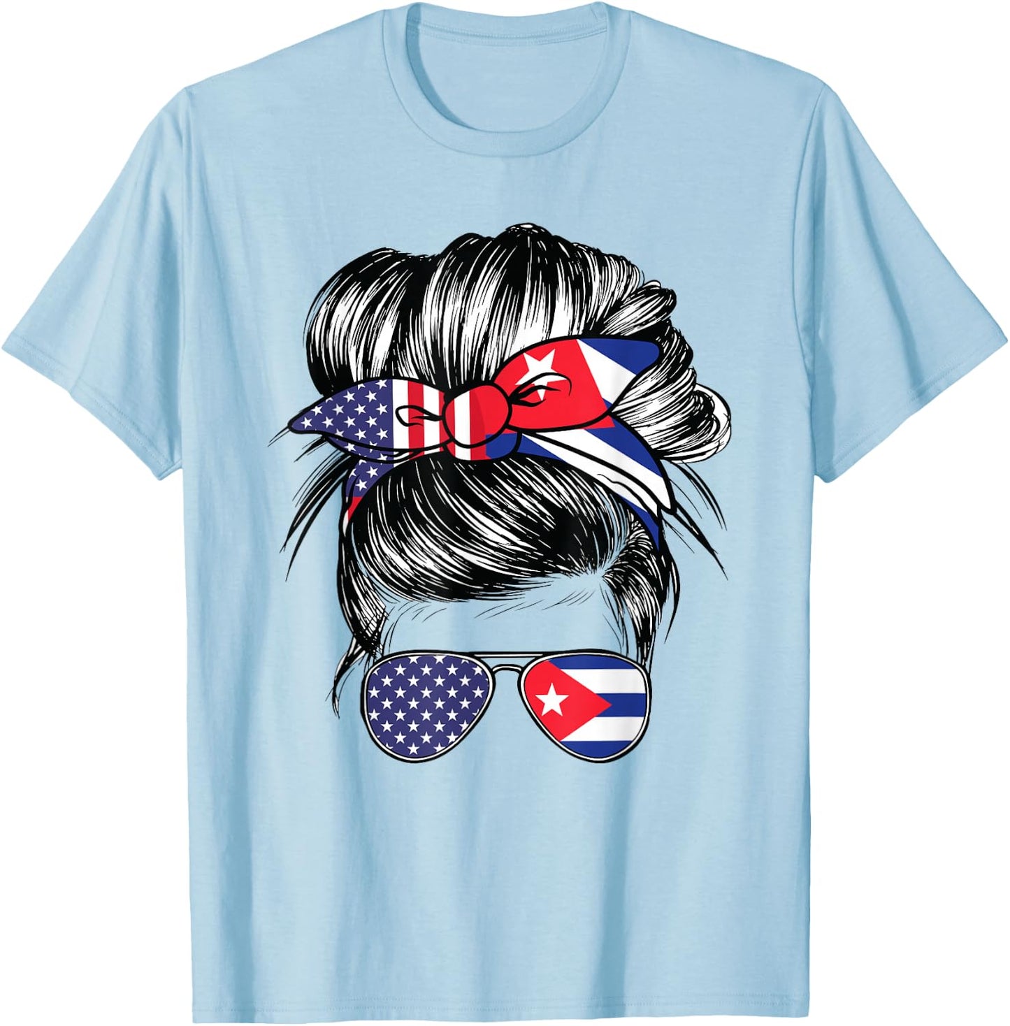 Cuba Flag American Women Girl USA Heritage Cuban T-Shirt - T-Shirt | Light Blue