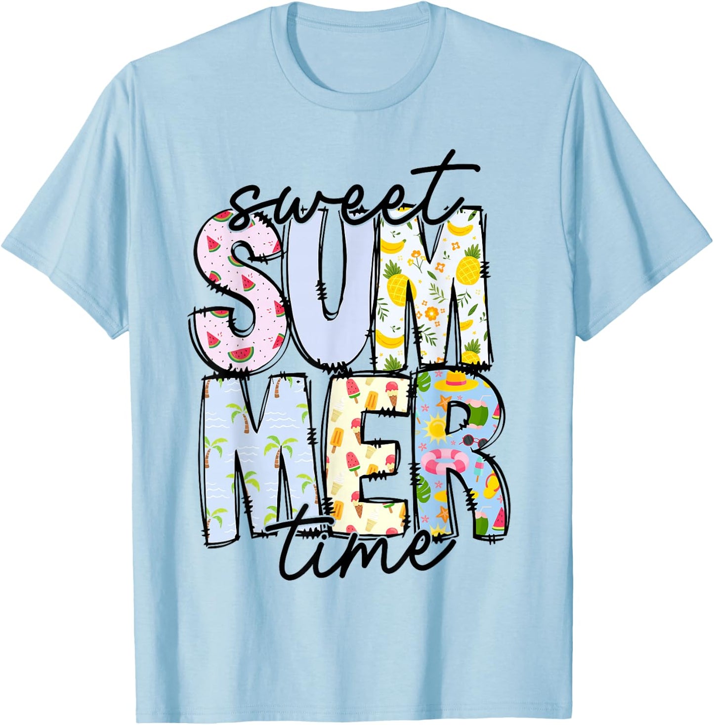 Sweet Summer Time Summer Vibes Women Kids Funny Beach Vacay T-Shirt - T-Shirt | Light Blue