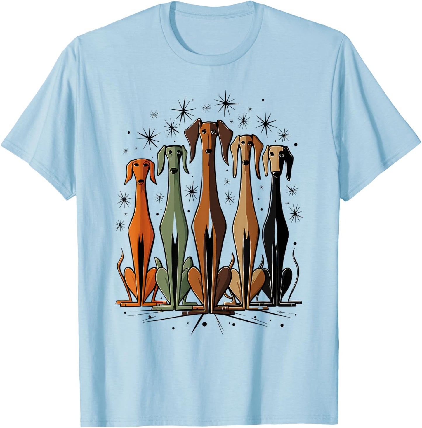 Vintage Retro Mid-Century Long Neck Dogs 50s 60s Style T-Shirt - T-Shirt | Light Blue