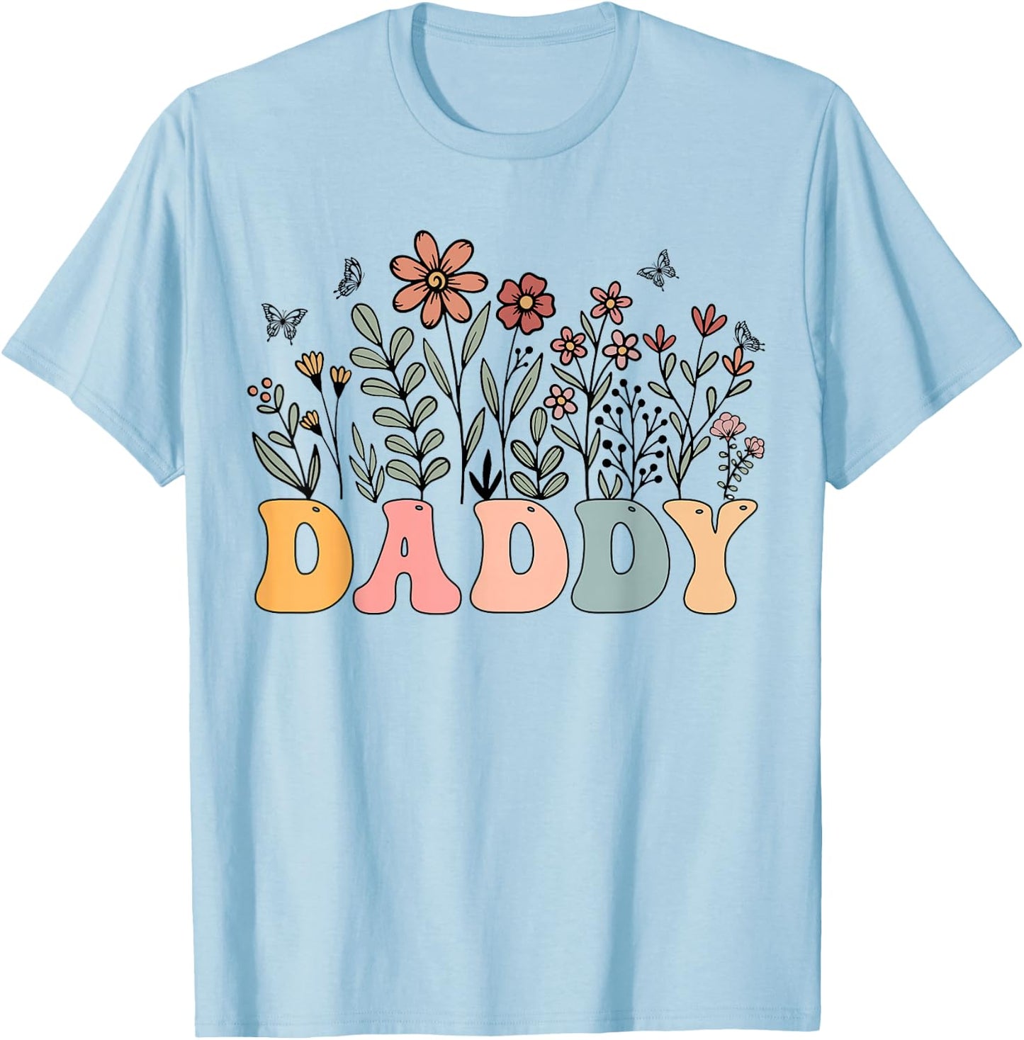 Daddy Wildflower Groovy Retro Hippie Family Matching T-Shirt - T-Shirt | Light Blue