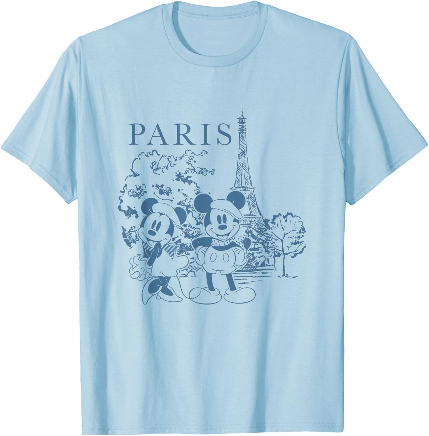 Disney Mickey and Friends Iconic Couple in Paris Chest Logo T-Shirt - T-Shirt | Light Blue