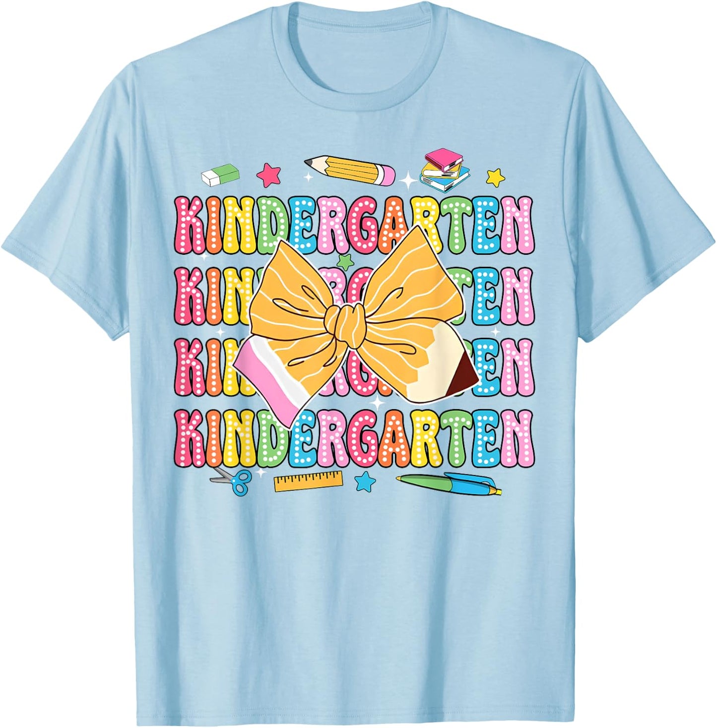 Kindergarten Teacher Pencil Coquette Bow Back To School Women Girls Kids T-Shirt - T-Shirt | Light Blue