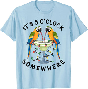Funny 5 Oclock Somewhere Hawaiian Shirt Parrots Margarita T-Shirt - T-Shirt | Light Blue