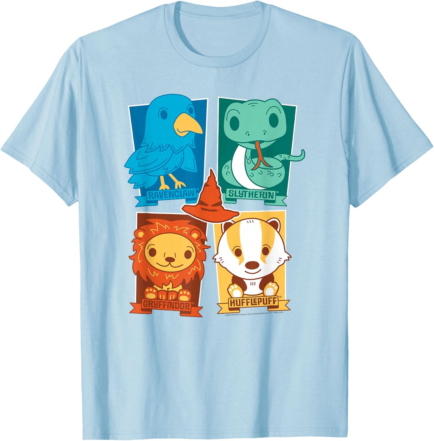 Harry Potter Sorting Hat and Houses T-Shirt - T-Shirt | Light Blue