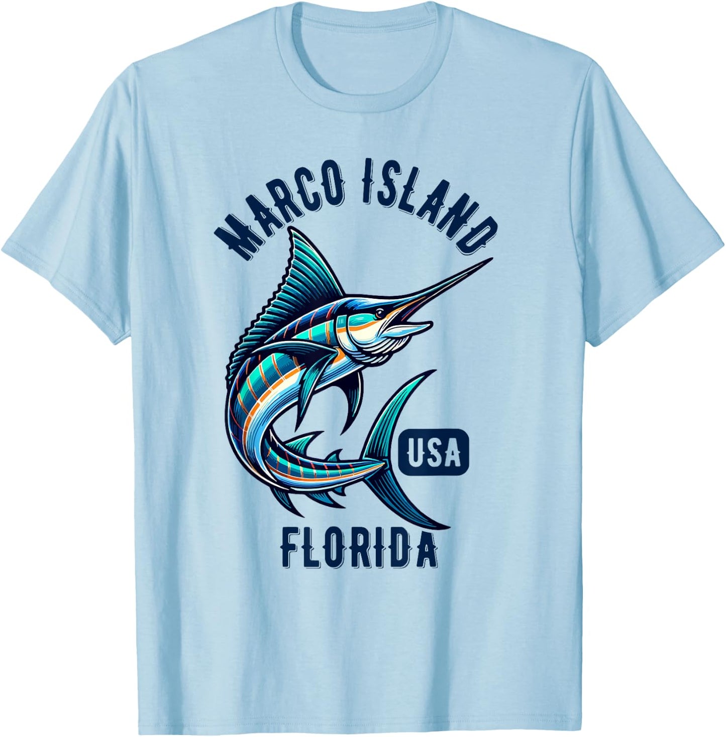 Marco Island Florida USA Fishing Design T-Shirt - T-Shirt | Light Blue